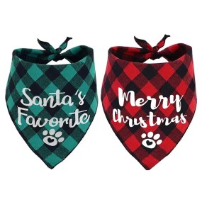 Pet Dog Bandana Supplier - Red Black Plaid Puppy Kerchief
