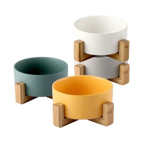 Ceramic Pet Bowl Manufacturer - Wholesale Colorful Feeder with Bamboo Frame