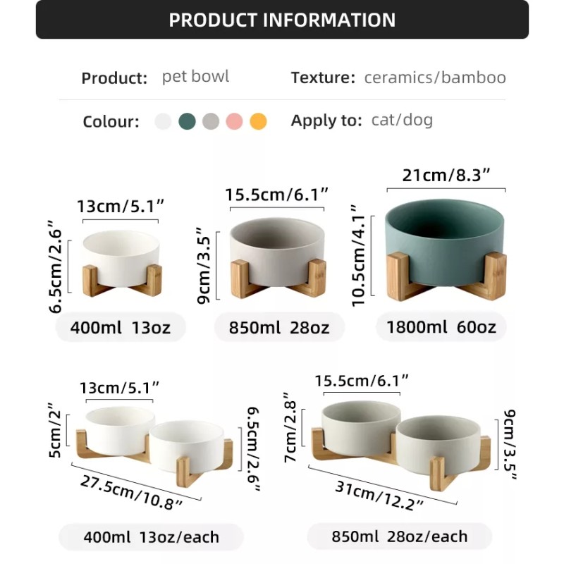 Ceramic Pet Bowl Manufacturer - Wholesale Colorful Feeder with Bamboo Frame