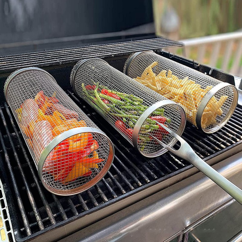 Stainless Steel Grill Basket Factory - YS-304 Food Grade Rolling BBQ Basket