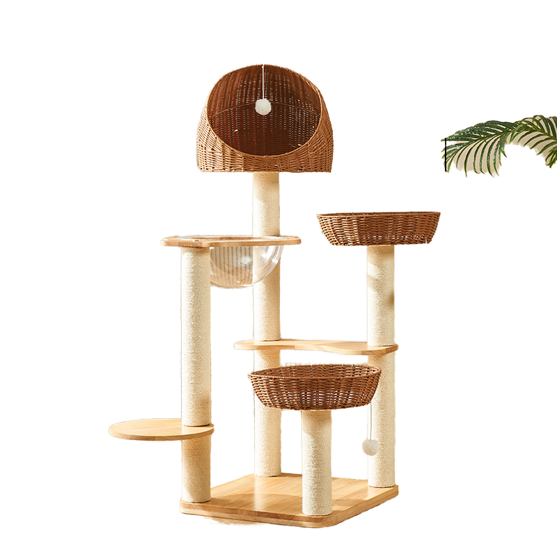 Cat Climbing Frame Supplier - Solid Wood Space Cabin Rattan