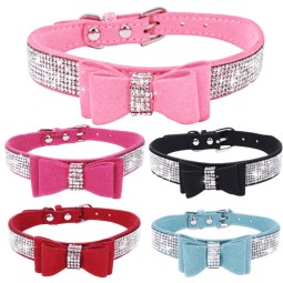Pet Collar Supplier - Bowknot Shiny Rhinestone Leather