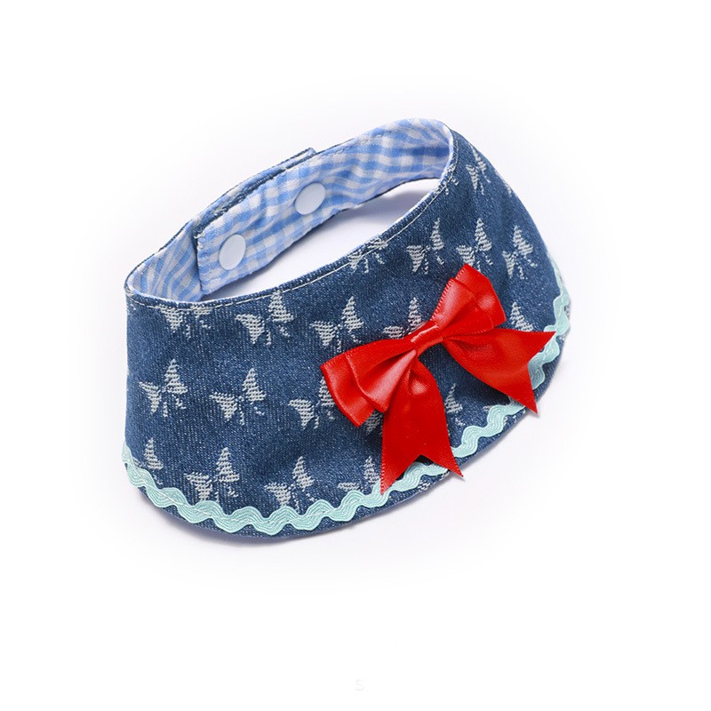 Pet Bandana Manufacturer - Korean Style Cute Red Bow Denim