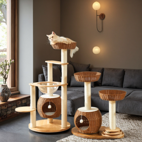 Cat Climbing Frame Supplier - Solid Wood Space Cabin Rattan