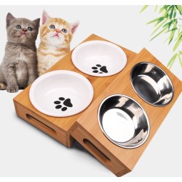 Pet Double Bowl Factory - Wholesale Ceramic Stainless Steel Bamboo Frame