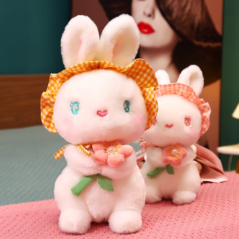 Custom Rabbit Plush Supplier - Lovely OEM Soft Stuffed Animal with Flower PP
