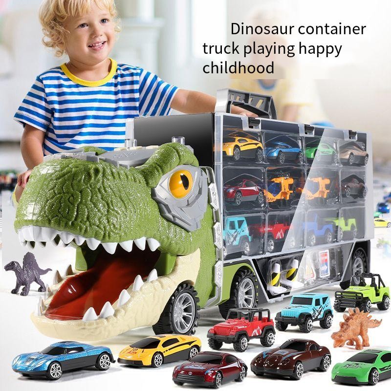 Transport Truck Toy Factory - Dinosaur Carrier Plastic Music Light Pull-Back