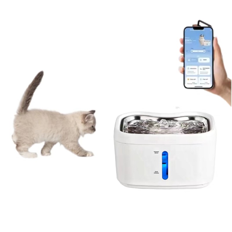 Pet Water Fountain Supplier - Wireless Water Level Window 2.5L Cat Dispenser LED