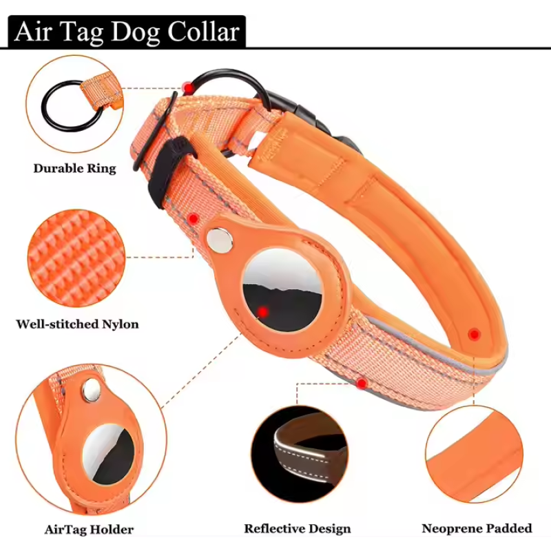 Dog Collar with Airtag Holder Supplier - Wholesale Nylon Reflective Soft Padded Case