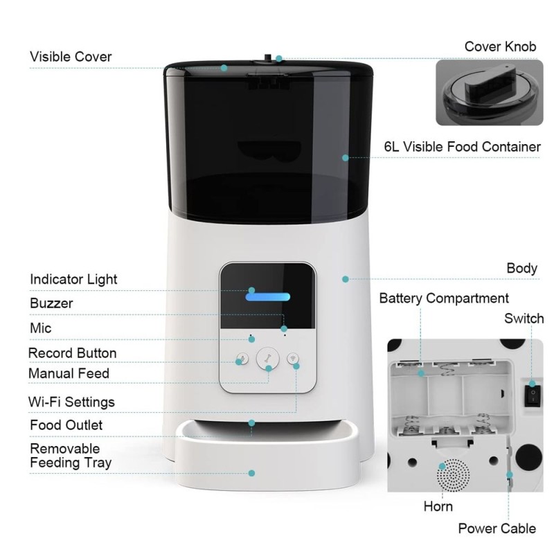Smart Cat Feeder Factory - Pet 6L Wifi Mobile App Remote Control Microchip