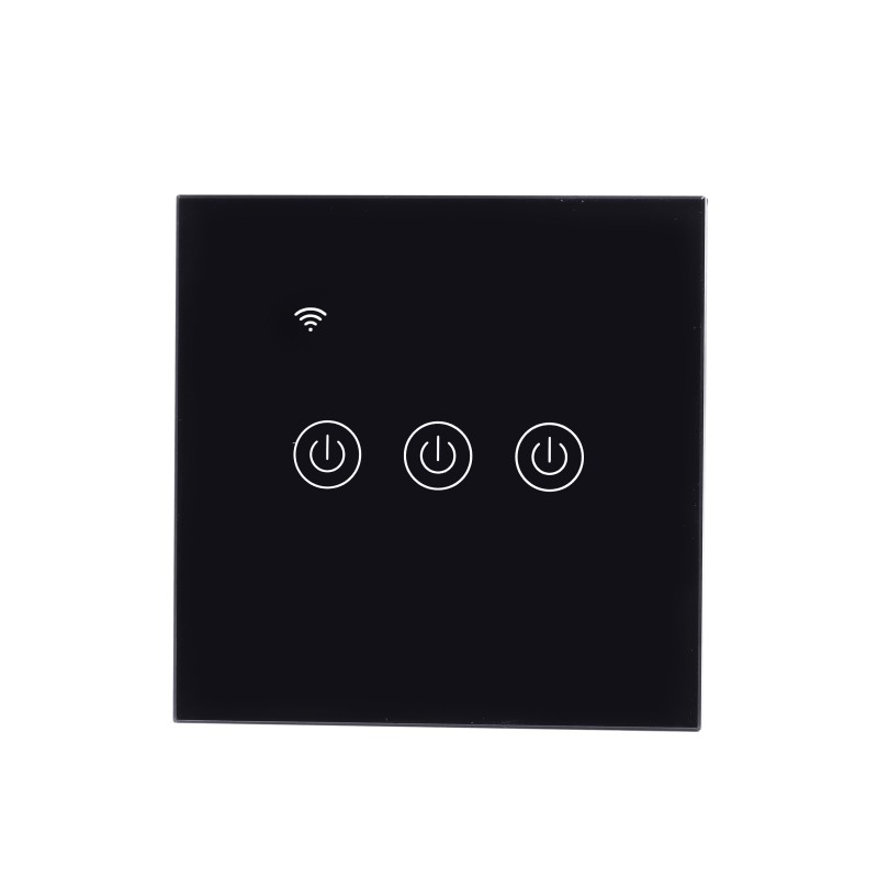 Glass Light Switch Factory - WIFI Black 3gang EU Standard Tuya APP Touch Glass Panel