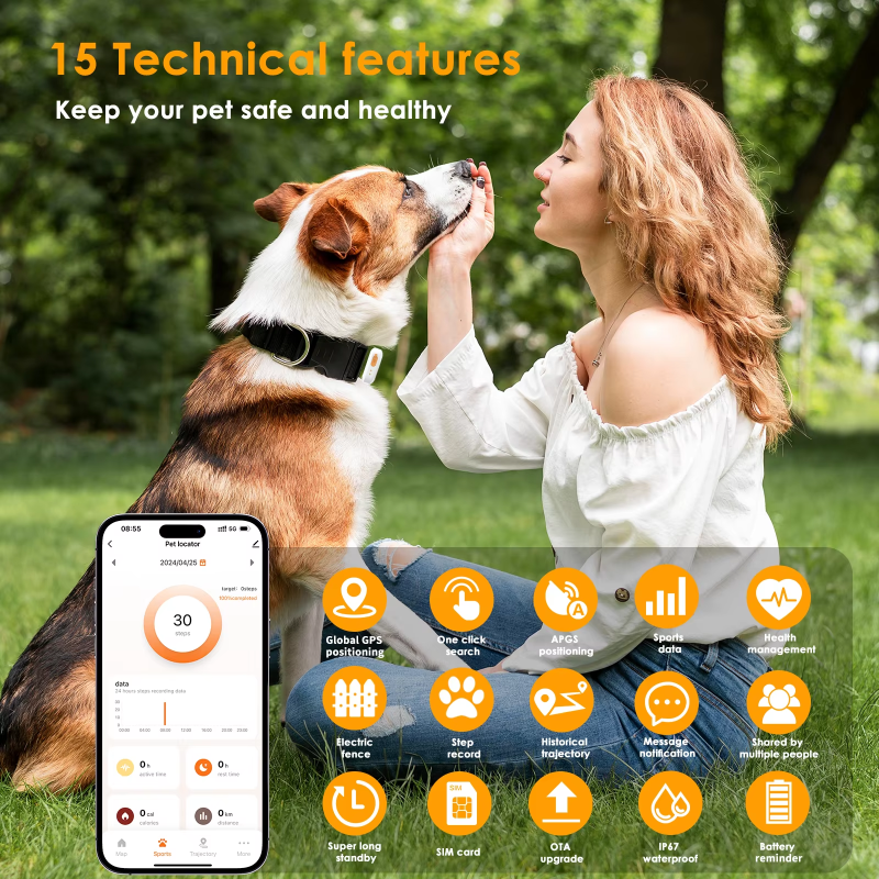 Pet Health Tracker Supplier - Pet Activity Sleep Steps Calories 4G Gps Tracker