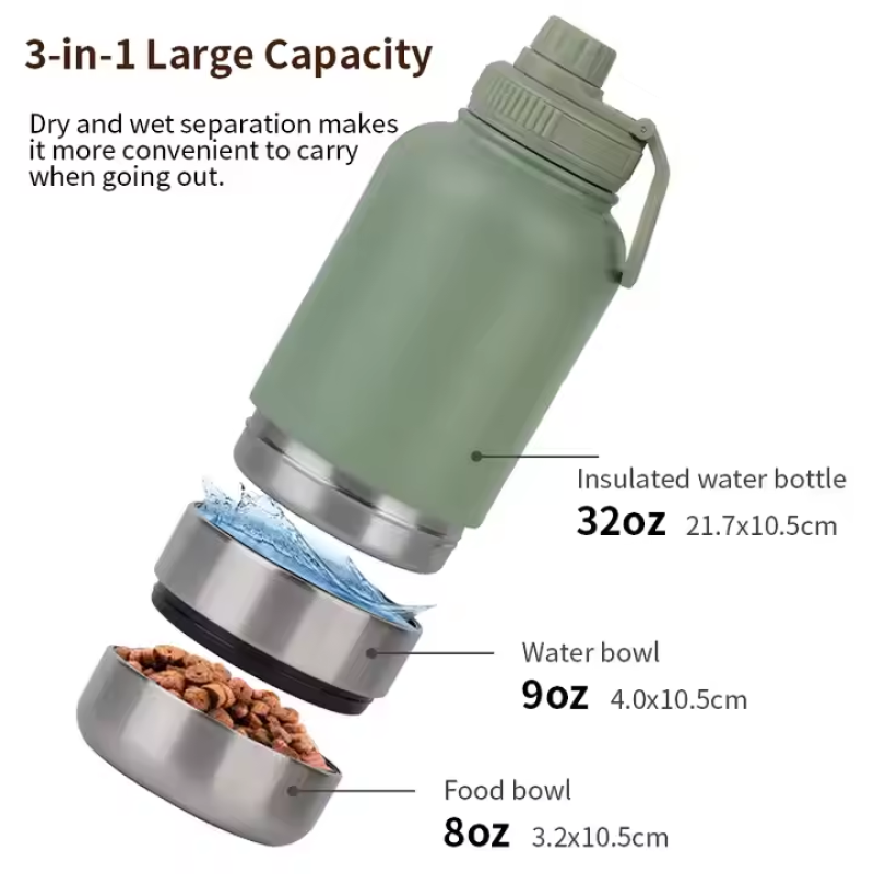 Portable Pet Feeder Supplier - Wholesale 3 in 1 Style 32oz Stainless Steel Travel