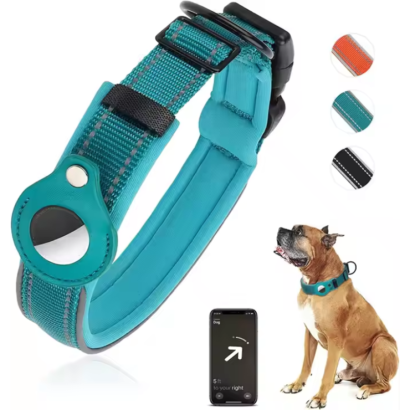 Personalized Dog Collar Manufacturer - Adjustable Nylon Reflective GPS Air Tag