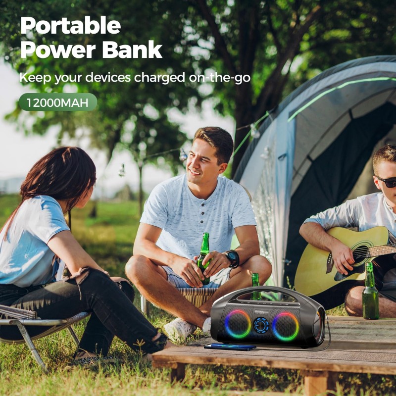 Wireless Speaker Factory - Bluetooth Speakers with Subwoofer 60W Stereo Sound IPX7 Waterproof