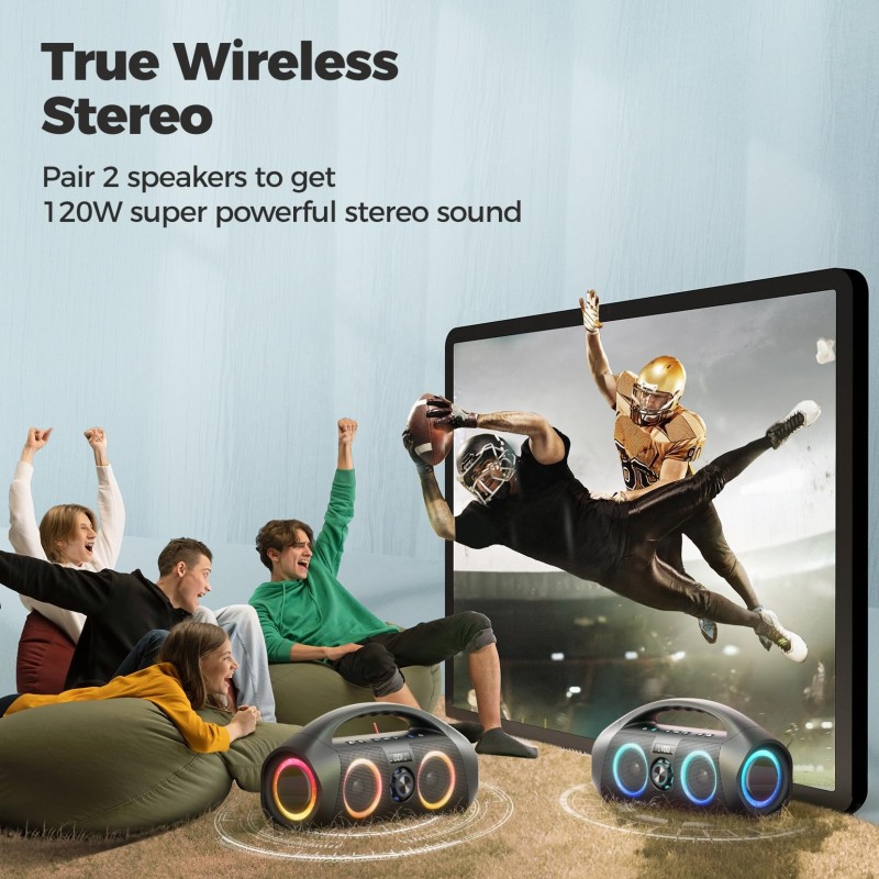 Wireless Speaker Factory - Bluetooth Speakers with Subwoofer 60W Stereo Sound IPX7 Waterproof