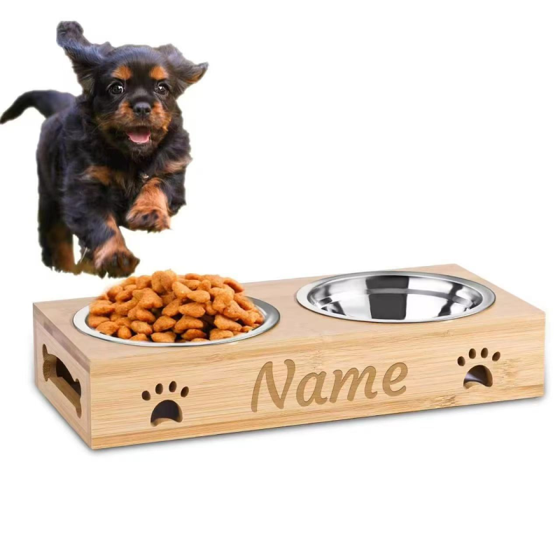Pet Bowl Manufacturer - Directly Wholesale Bamboo Wooden Dog Cat Feeder Drinking