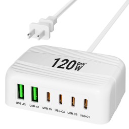 GaN Charger Factory - USB C Fast Charger 120W GaN 6 Ports USB Charging Station Hub Block