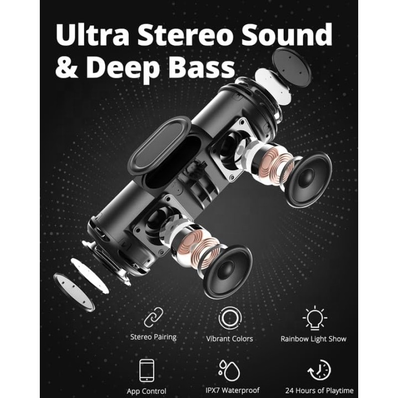 Portable Bluetooth Speaker Supplier - T7 Lite 24W Enhanced Bass Rainbow Light Show 24H Playtime