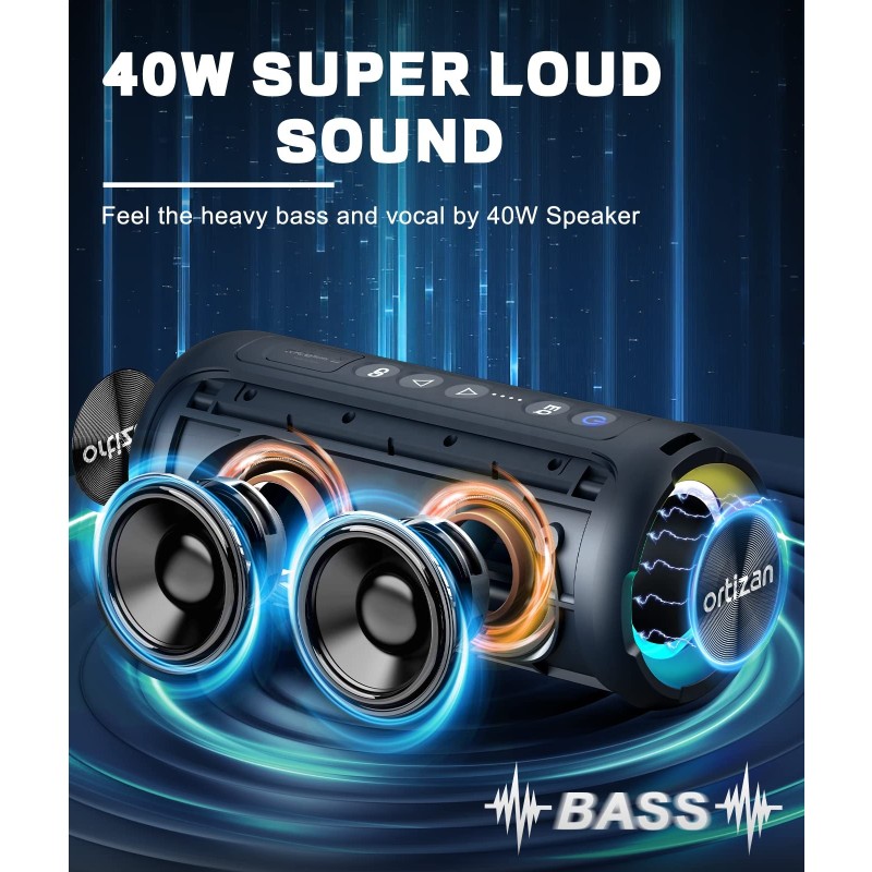 Bluetooth Speaker Manufacturer - 40W Loud Stereo Portable IPX7 Waterproof with Deep Bass/LED