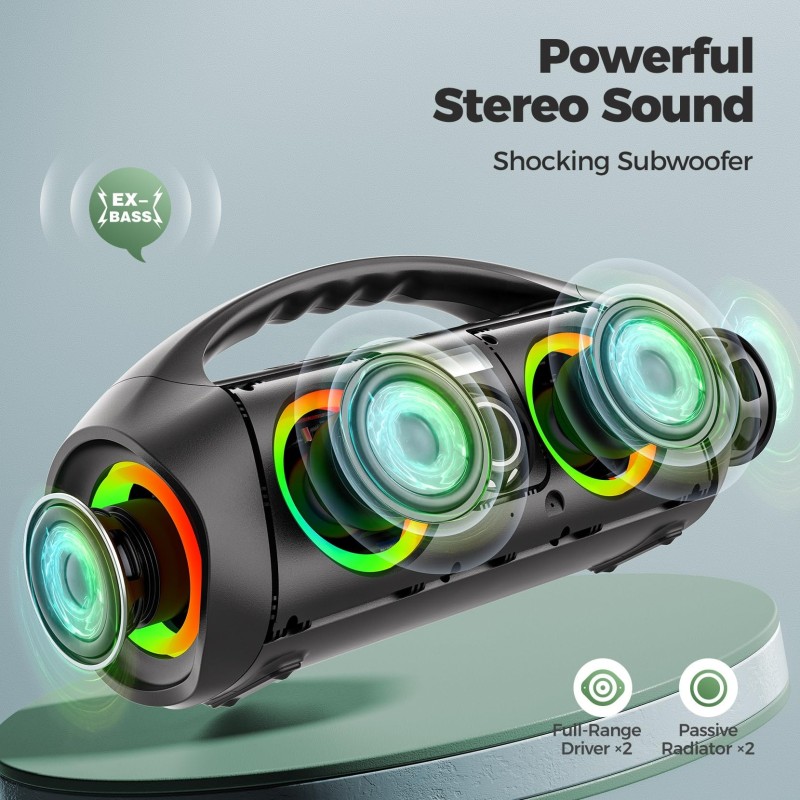 Wireless Speaker Factory - Bluetooth Speakers with Subwoofer 60W Stereo Sound IPX7 Waterproof