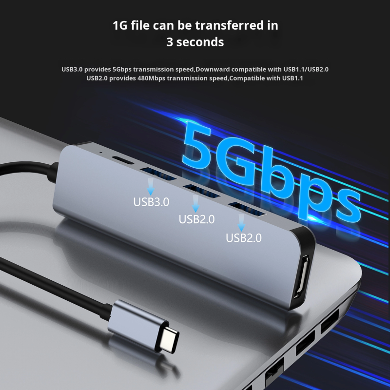 Type-C Docking Station Factory - 5-in-1 with HDMI Cable HD Monitor Hub USB 3.0 Screen Projection