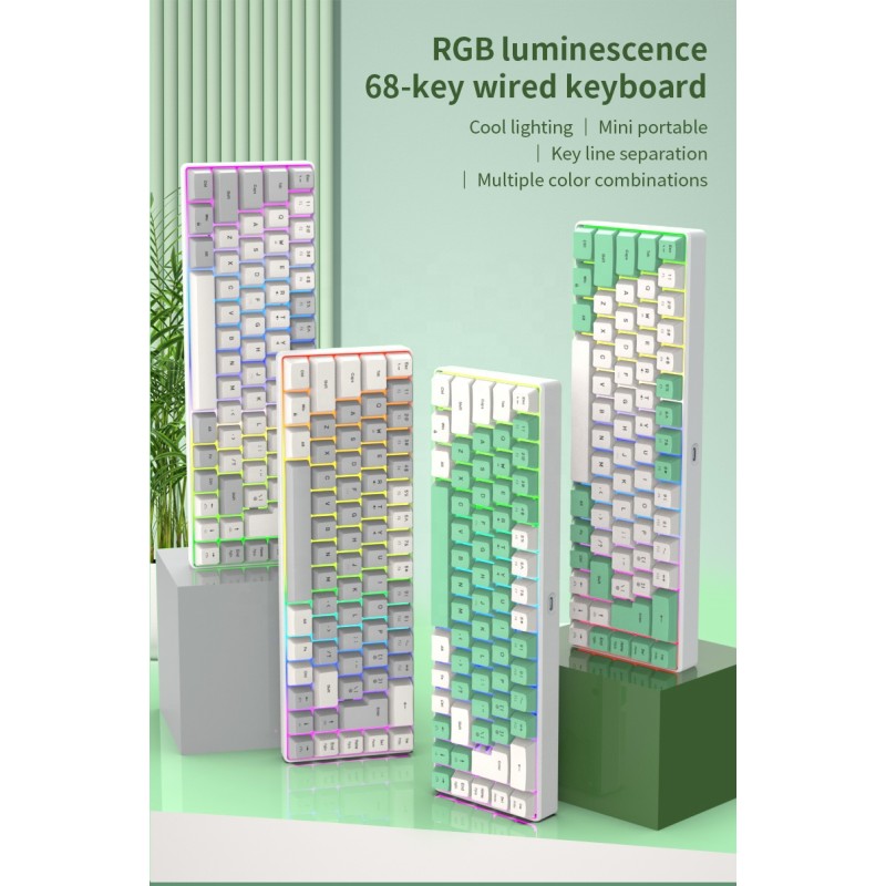 Mechanical Keyboard Factory - 2025 Mini RGB Gaming 68-Key Anti-ghosting Wired BT Green