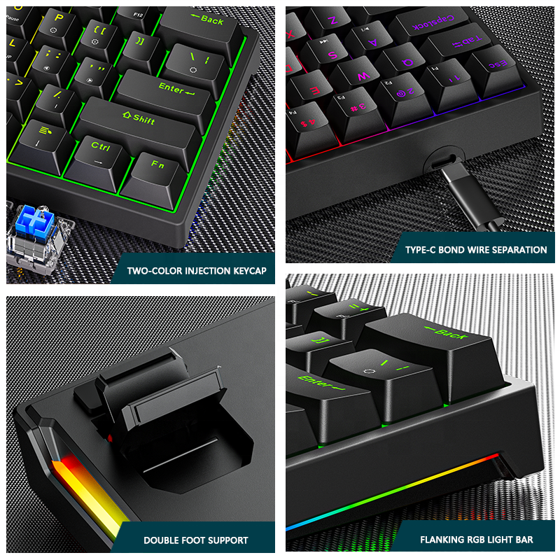 Gaming Keyboard Manufacturer - 2025 Custom Mini 61-Keys RGB LED Backlit Mechanical USB