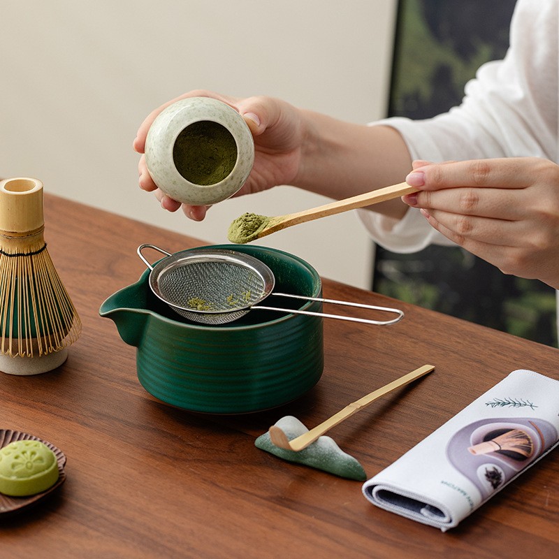 Japanese Tea Set Supplier - 8-piece Agate Green Retro Bowl