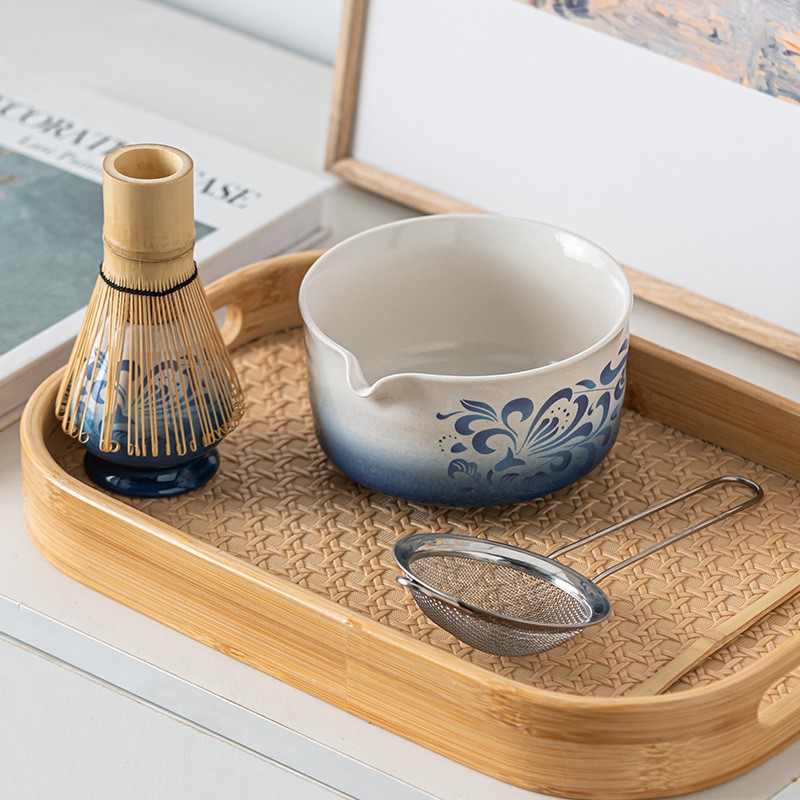 Blue White Matcha Set Factory - 5pcs Dyeing Rhyme Flowers