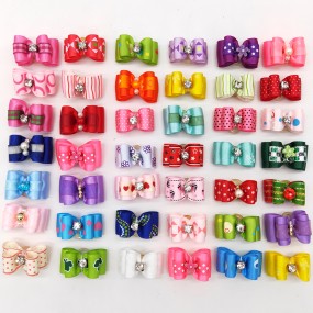 Yorkie Hair Bows Supplier - Handmade Winter Spring Rhinestones