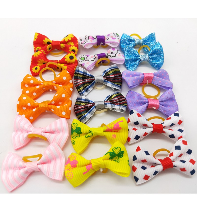 Handmade Dog Bows Factory - Small Bowknot Print Rubber Bands
