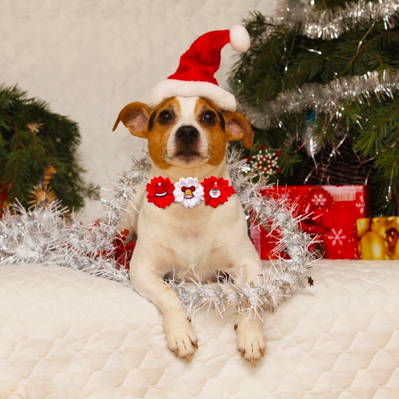 Dog Bow Tie Supplier - Winter Polyester Three Flowers Xmas