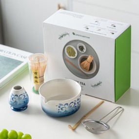 Blue White Matcha Set Factory - 5pcs Dyeing Rhyme Flowers