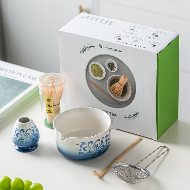 Blue White Matcha Set Factory - 5pcs Dyeing Rhyme Flowers