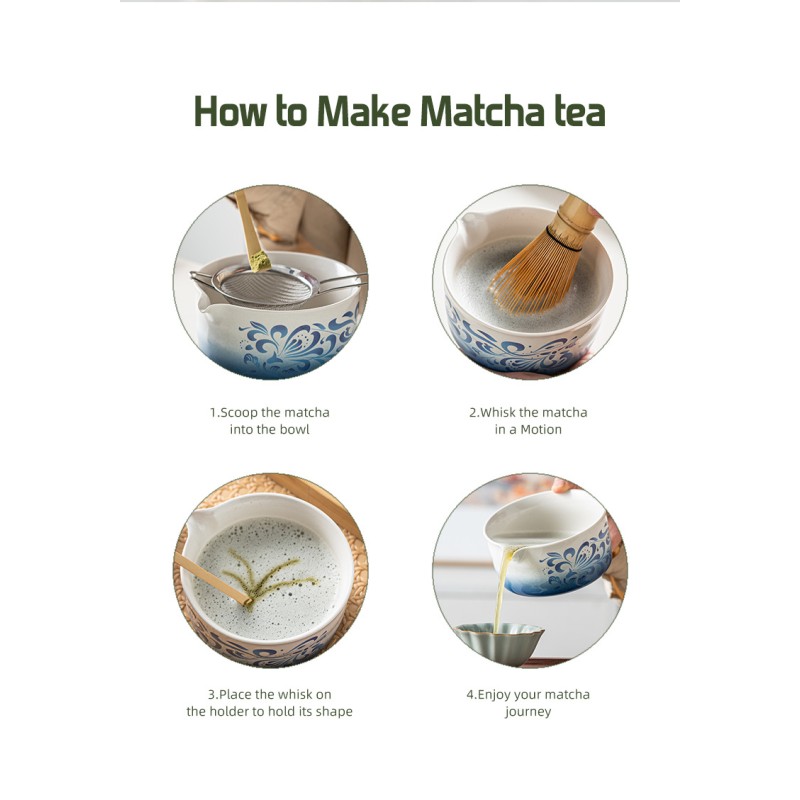 Blue White Matcha Set Factory - 5pcs Dyeing Rhyme Flowers