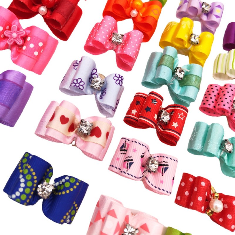 Yorkie Hair Bows Supplier - Handmade Winter Spring Rhinestones