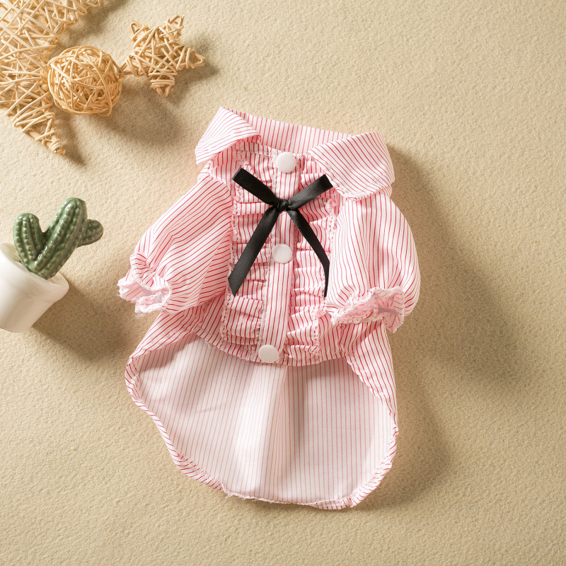 Pet Clothes Factory - Sleeveless Summer Cute Thin Striped Shirt Breathable Bowknot