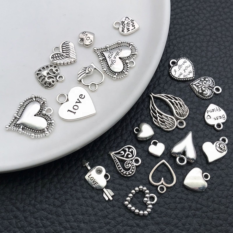 Alloy Pendant Supplier - 20pcs/set DIY Solid Heart Earring Studs Charms Keyring