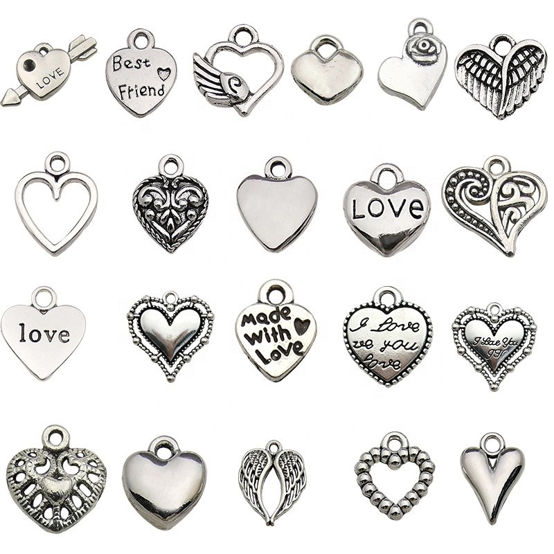 Alloy Pendant Supplier - 20pcs/set DIY Solid Heart Earring Studs Charms Keyring