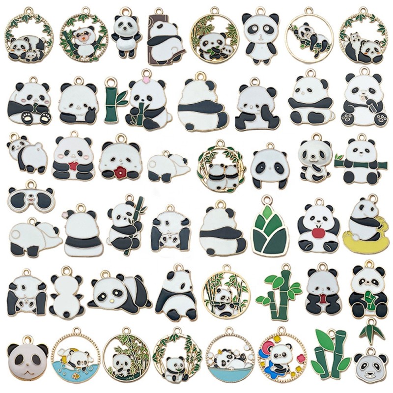 Chinese Style Pendant Factory - Cute Cartoon Panda Bamboo Alloy Enamel Keychain