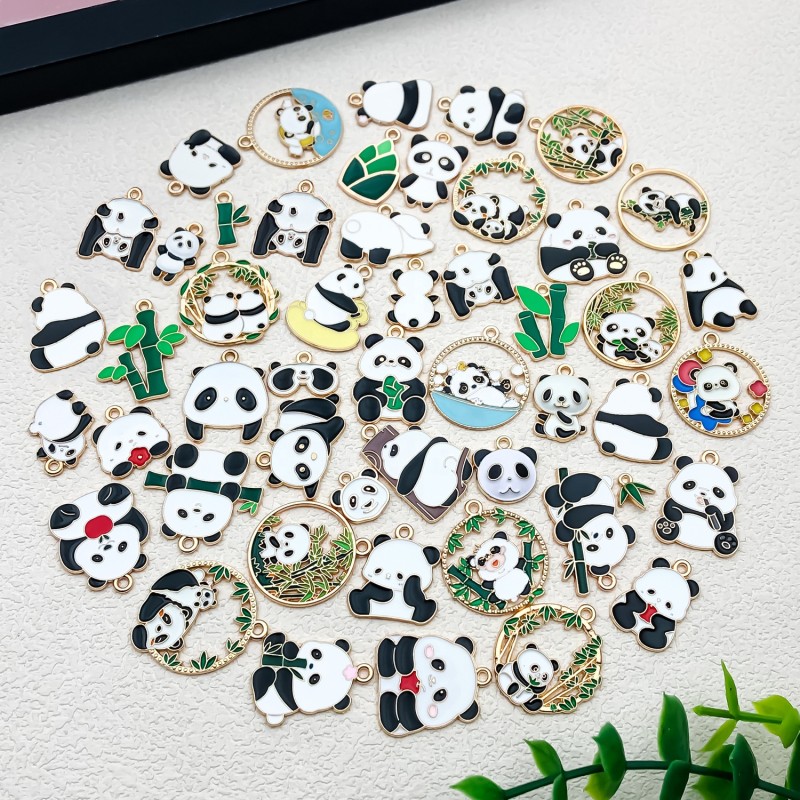 Chinese Style Pendant Factory - Cute Cartoon Panda Bamboo Alloy Enamel Keychain