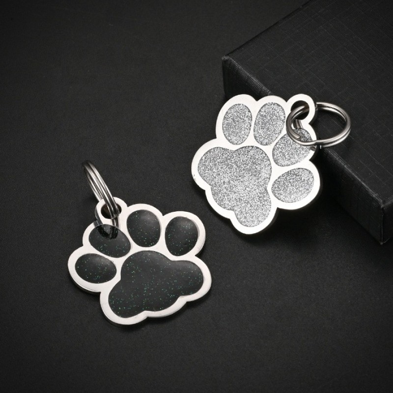 Oil Drip Dog Tag Manufacturer - Stainless Steel Glitter Paw Print Laser Engravable