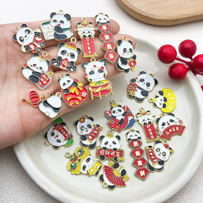 Chinese Style Pendant Factory - Cute Cartoon Panda Bamboo Alloy Enamel Keychain