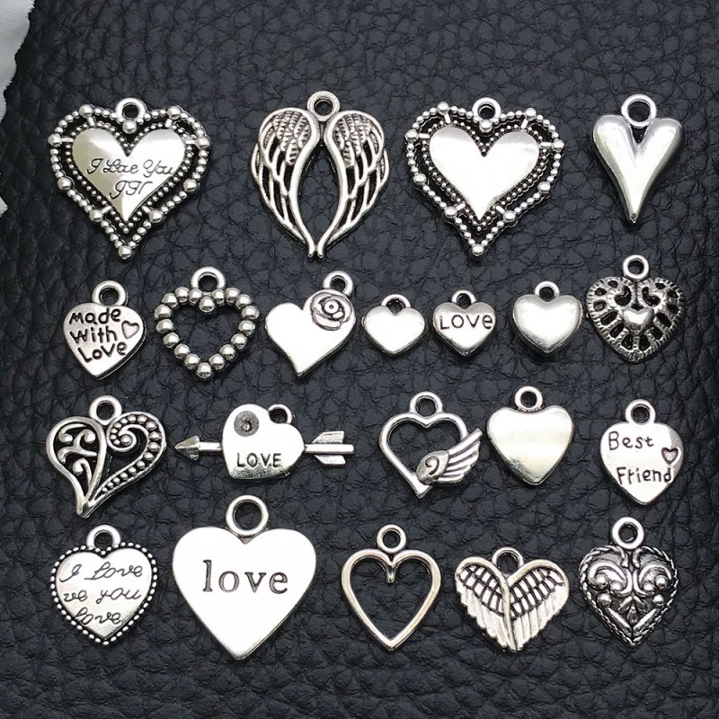 Alloy Pendant Supplier - 20pcs/set DIY Solid Heart Earring Studs Charms Keyring