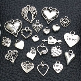 Alloy Pendant Supplier - 20pcs/set DIY Solid Heart Earring Studs Charms Keyring