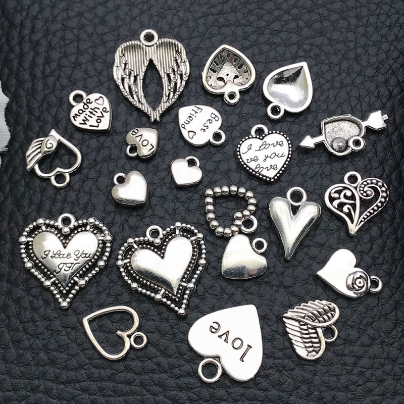 Alloy Pendant Supplier - 20pcs/set DIY Solid Heart Earring Studs Charms Keyring