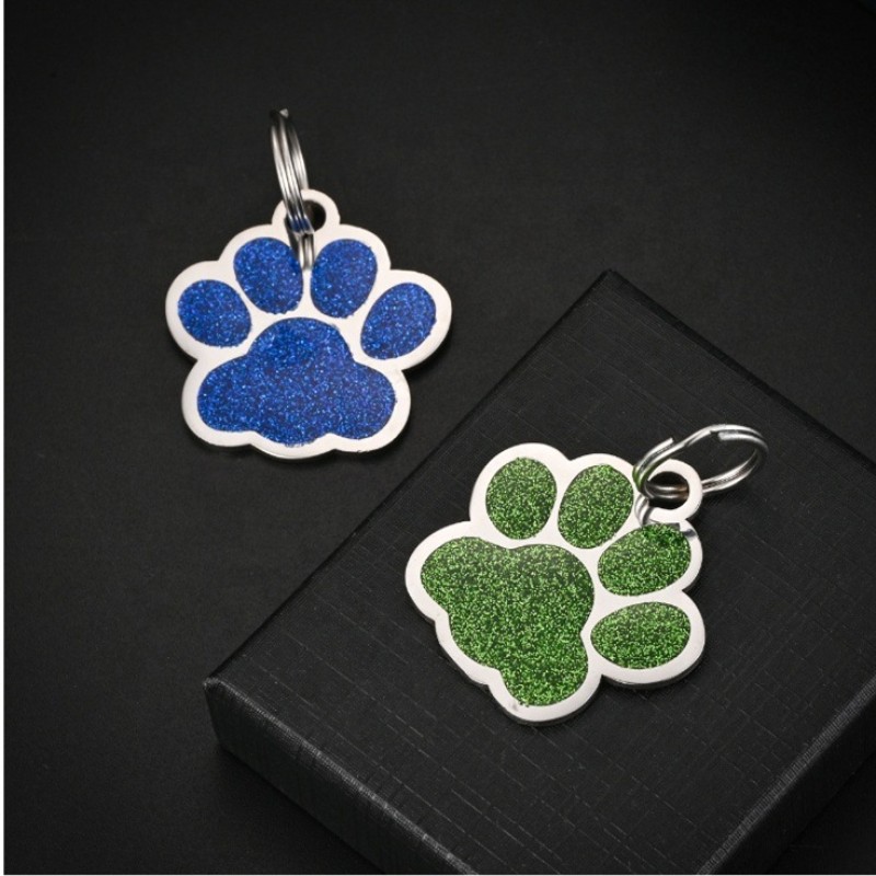Oil Drip Dog Tag Manufacturer - Stainless Steel Glitter Paw Print Laser Engravable
