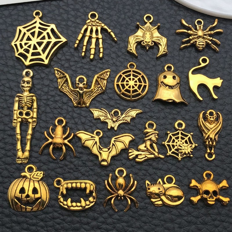 Halloween Charm Supplier - 20 Styles Antique Gold Ghost Theme Alloy Pendant