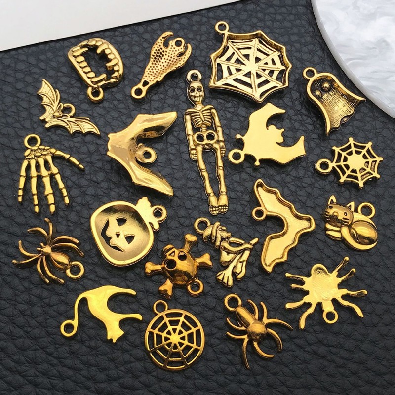 Halloween Charm Supplier - 20 Styles Antique Gold Ghost Theme Alloy Pendant